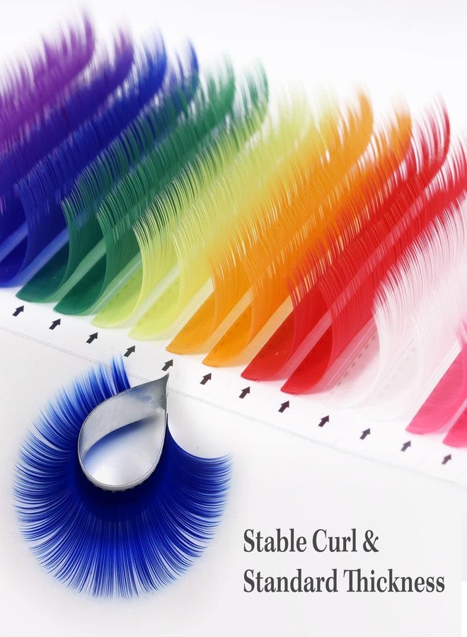 ميريتون وصلات رموش ملونة من ميريتون، 16 صفًا، ألوان مختلطة: أبيض، وردي، أحمر، ذهبي، أصفر، أخضر، أزرق، بنفسجي، 0.07 مم، انحناء D، وصلات رموش ملونة، وصلات رموش فردية كلاسيكية (0.07 D 14 مم) - Image 3